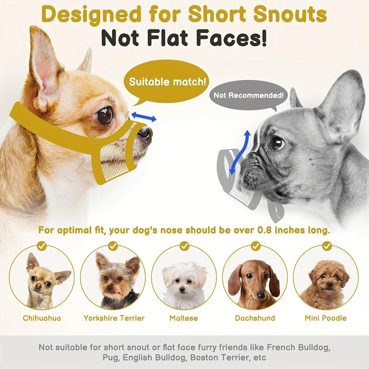 Mesh Muzzle For Short Snout And Small Medium Dogs Anti-Biting, Focus On Brachycephalic Dogs Like Chihuahua Pomeranian