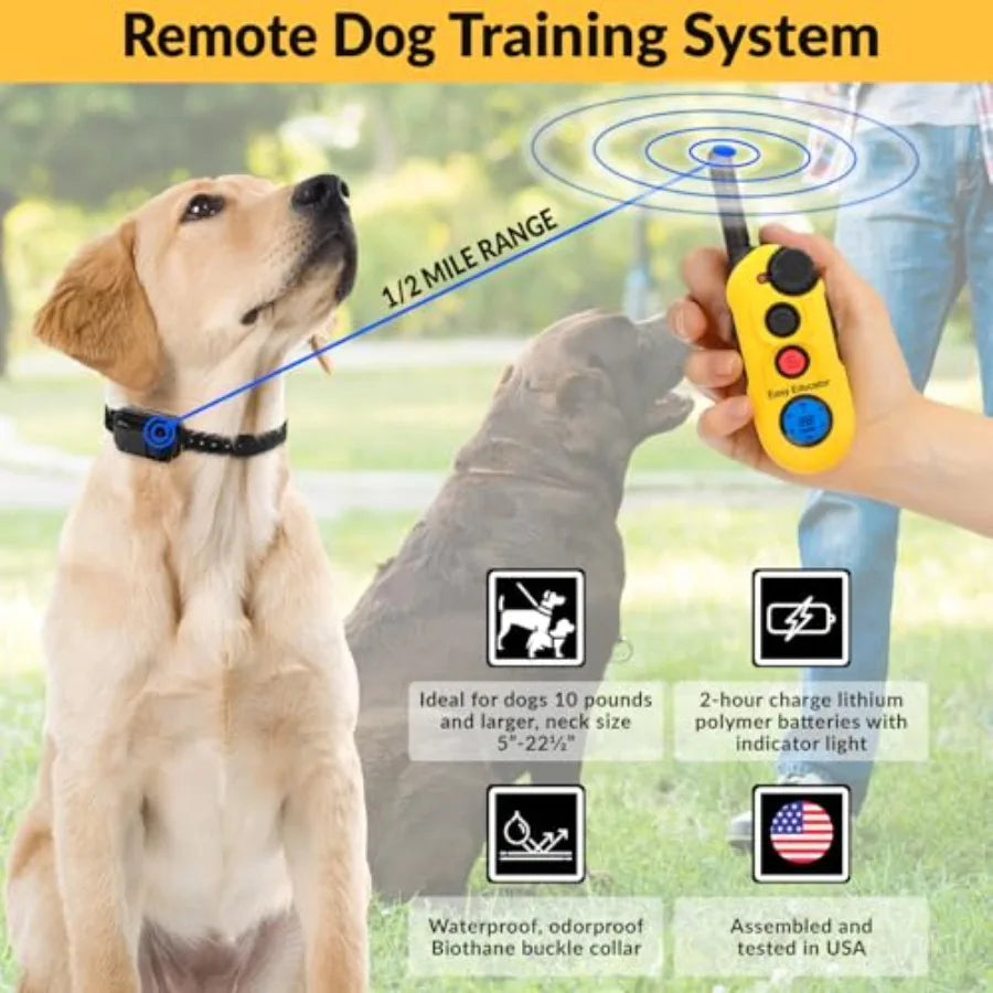 E-Collar EZ-900 1/2 Mile Dog Training Collar for Small Medium Dogs 10+ lbs Ergonomic LCD Remote, 256 Vibration Levels, Pavlovia