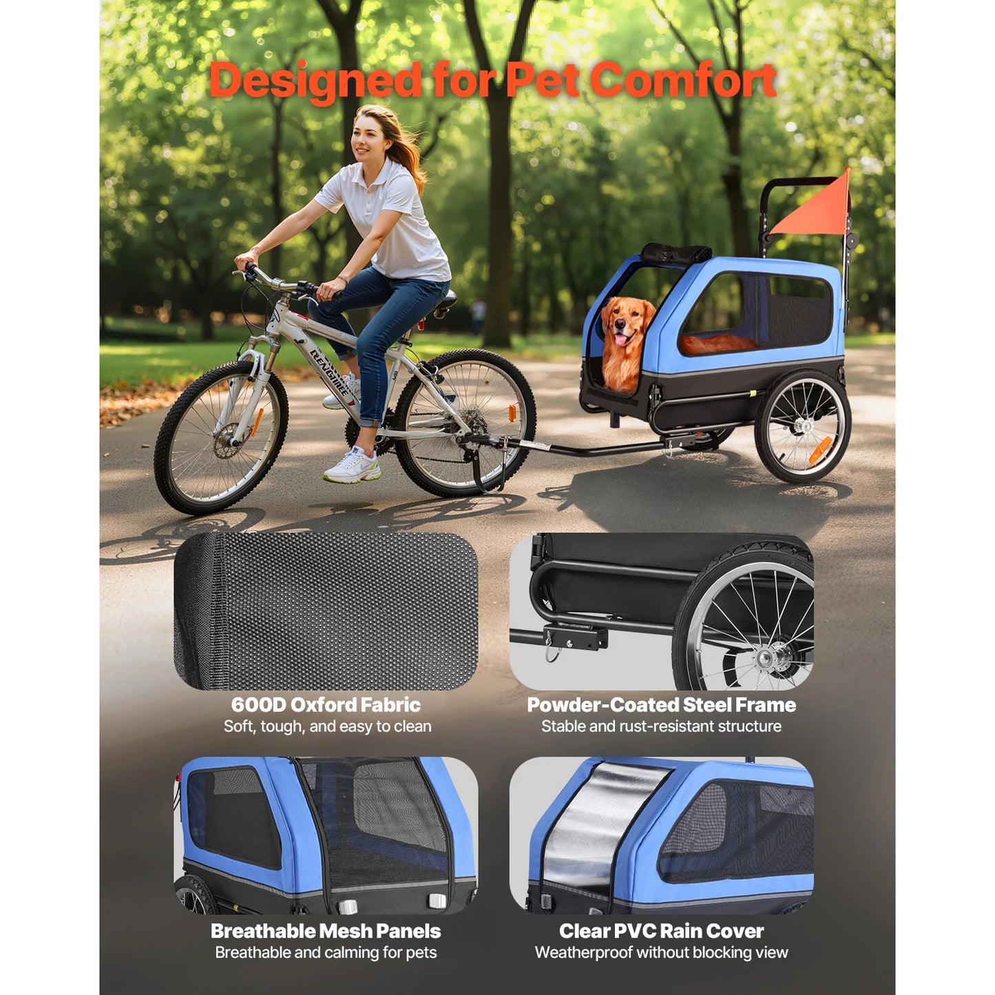 SucceBuy 88 lbs Dog Bike Trailer 2-in-1 Pet Stroller Cart Bicycle Carrier with Wheel & Universal Coupler for Small & Large Dogs
