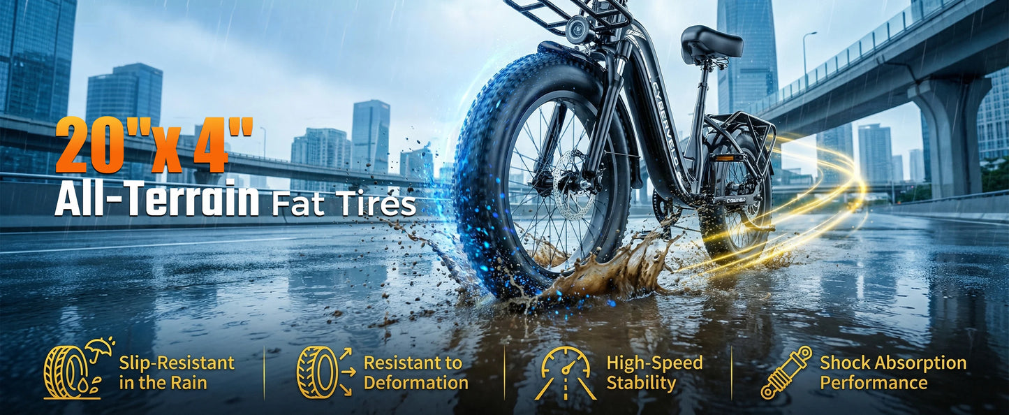 1000W Electric Bicycle for Adults, Cybervelo EK12 Step-Thru 20" Fat Tire E-bike 48V 20AH Removable Battery Shimano 7-Speed