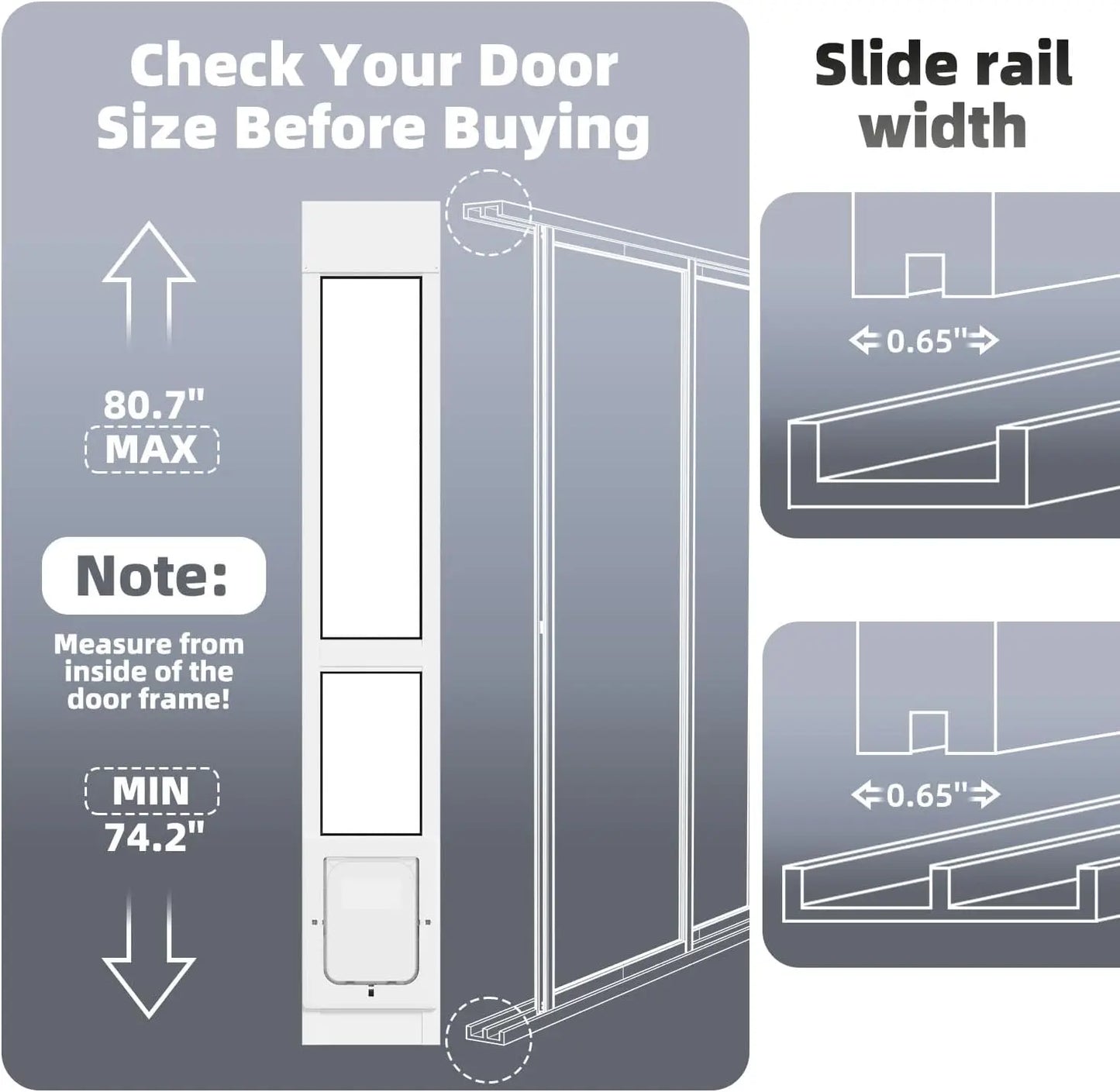 Sliding Glass Door, Magnetic Plastic, White, Adjustable Height No Cut Dog Door