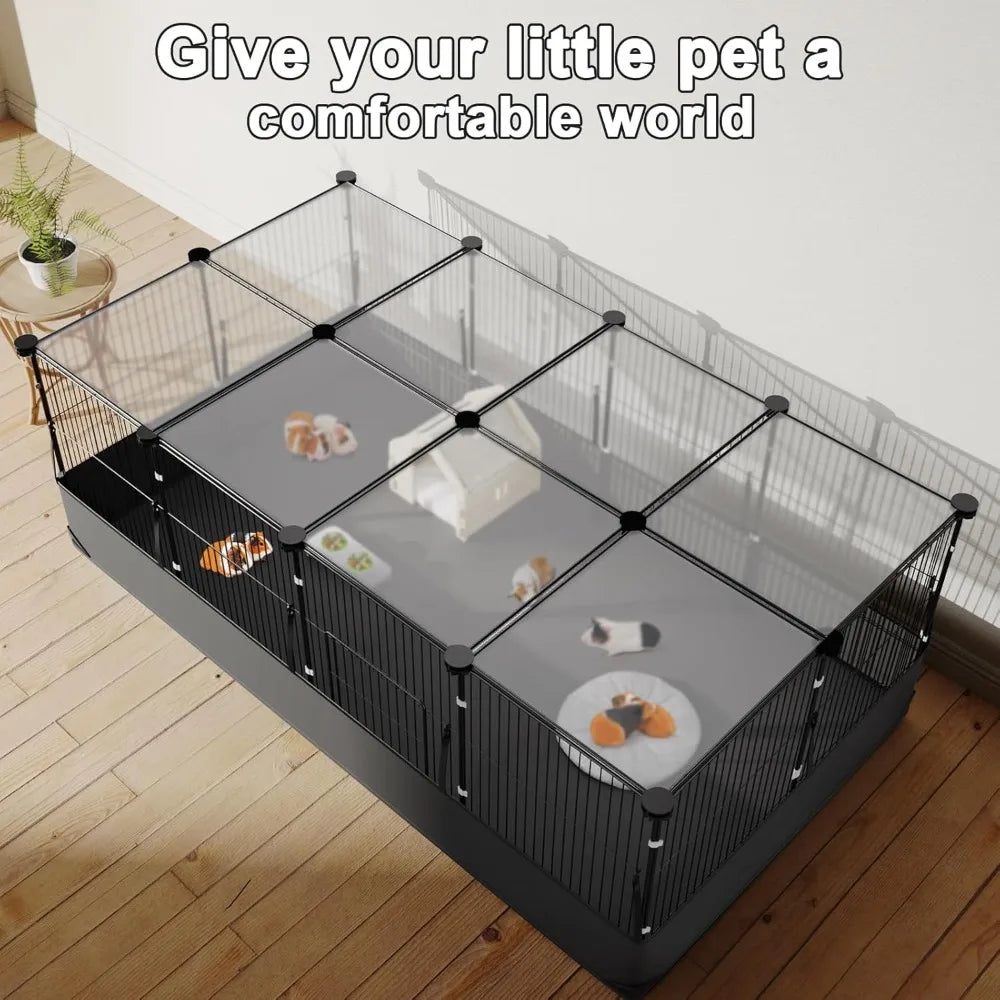 12-Panel C&C Guinea Pig Cage with Top Cover, Waterproof PVC Liner & Triple Fixing, 48x24x16 Inches for Bunny, Hedgehog, Hamster