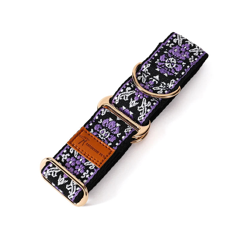 Adjustable Dog Collar Chinese Ethnic Style Martingale Greyhound Collar Patterned Anti-pull Collar Hand Washable Dog Accessory