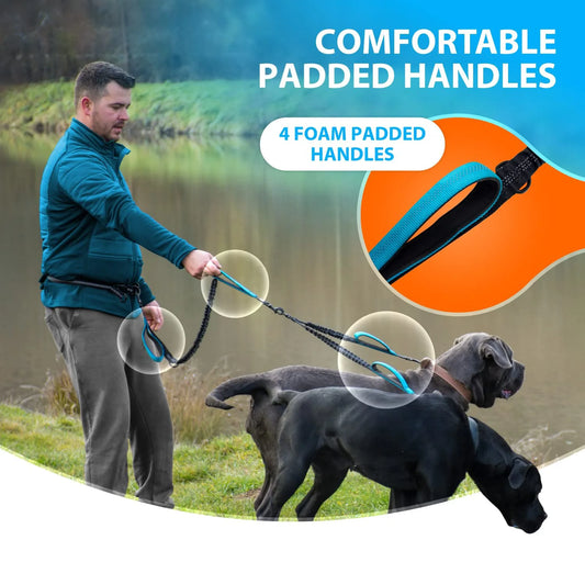 Hands Free Double Dog Leash Reflective Dual Lead for Two Dogs Padded Handle Anti-tangle Walking Rope Safe Stitches Pet Outdoor