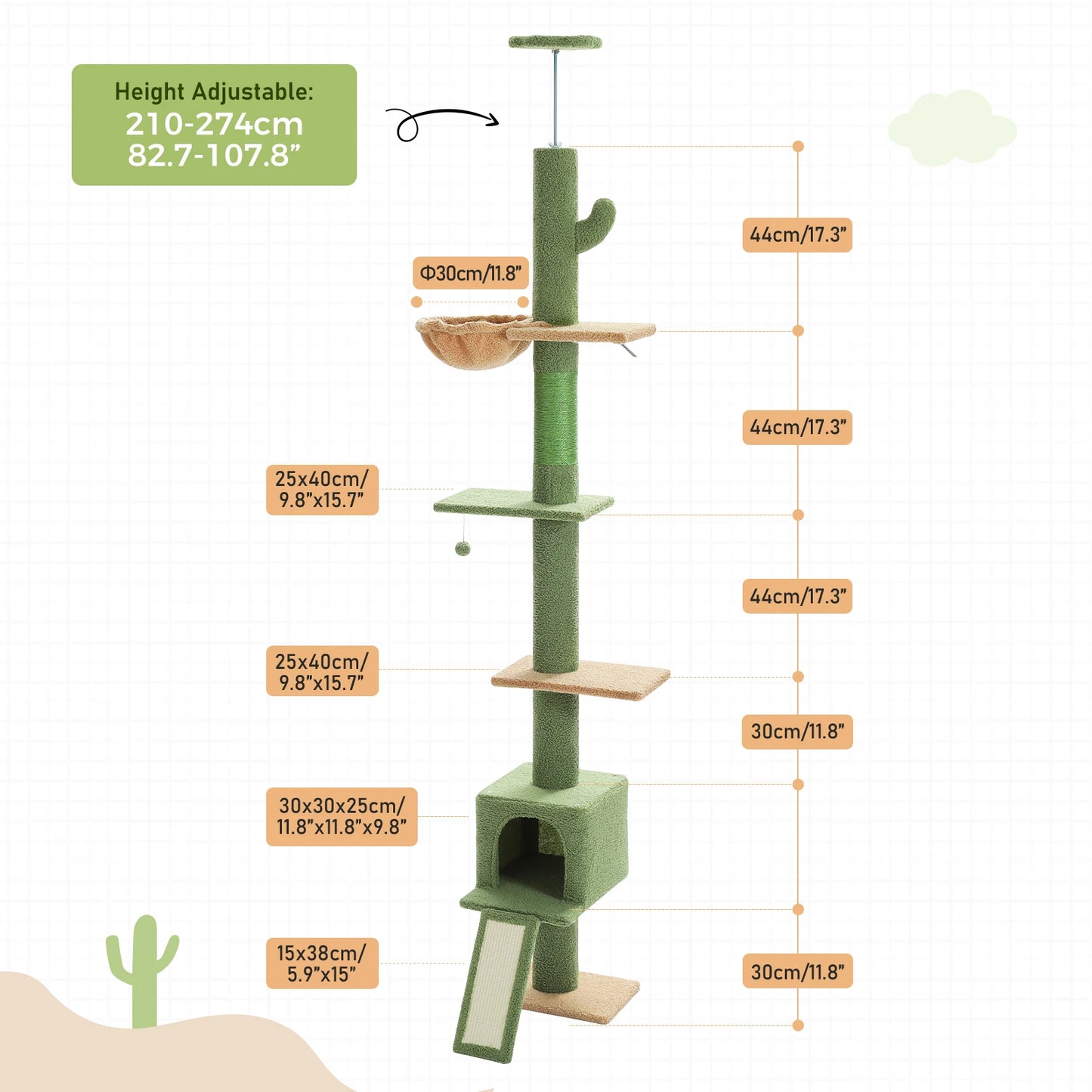 PEQULTICN Cactus Cat Tree Floor To Ceiling Tower Multi Cat