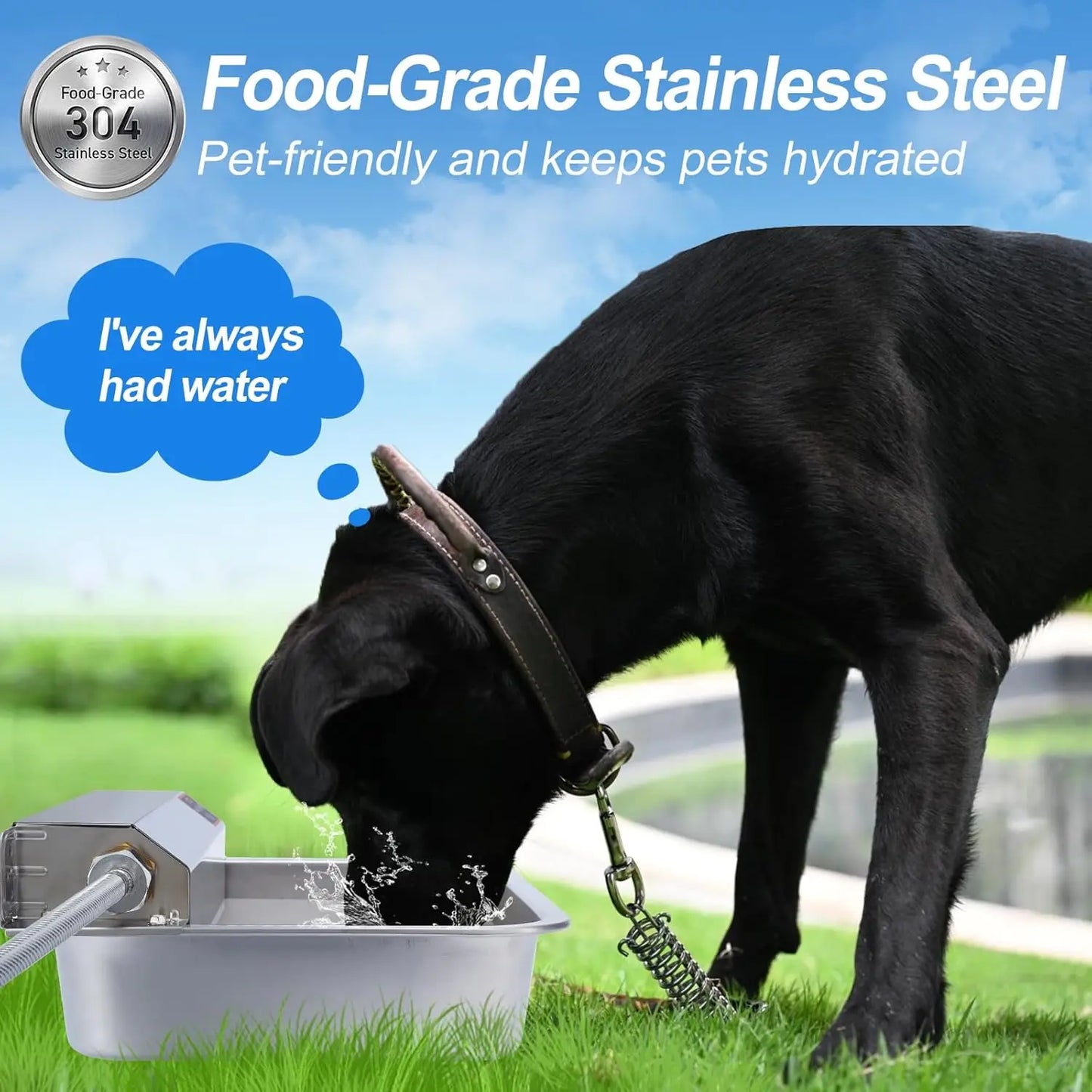 Automatic Pet Water Dispenser, 3.8L Stainless Steel Bowl for Dogs and Livestock, Easy Install with GHT Faucet