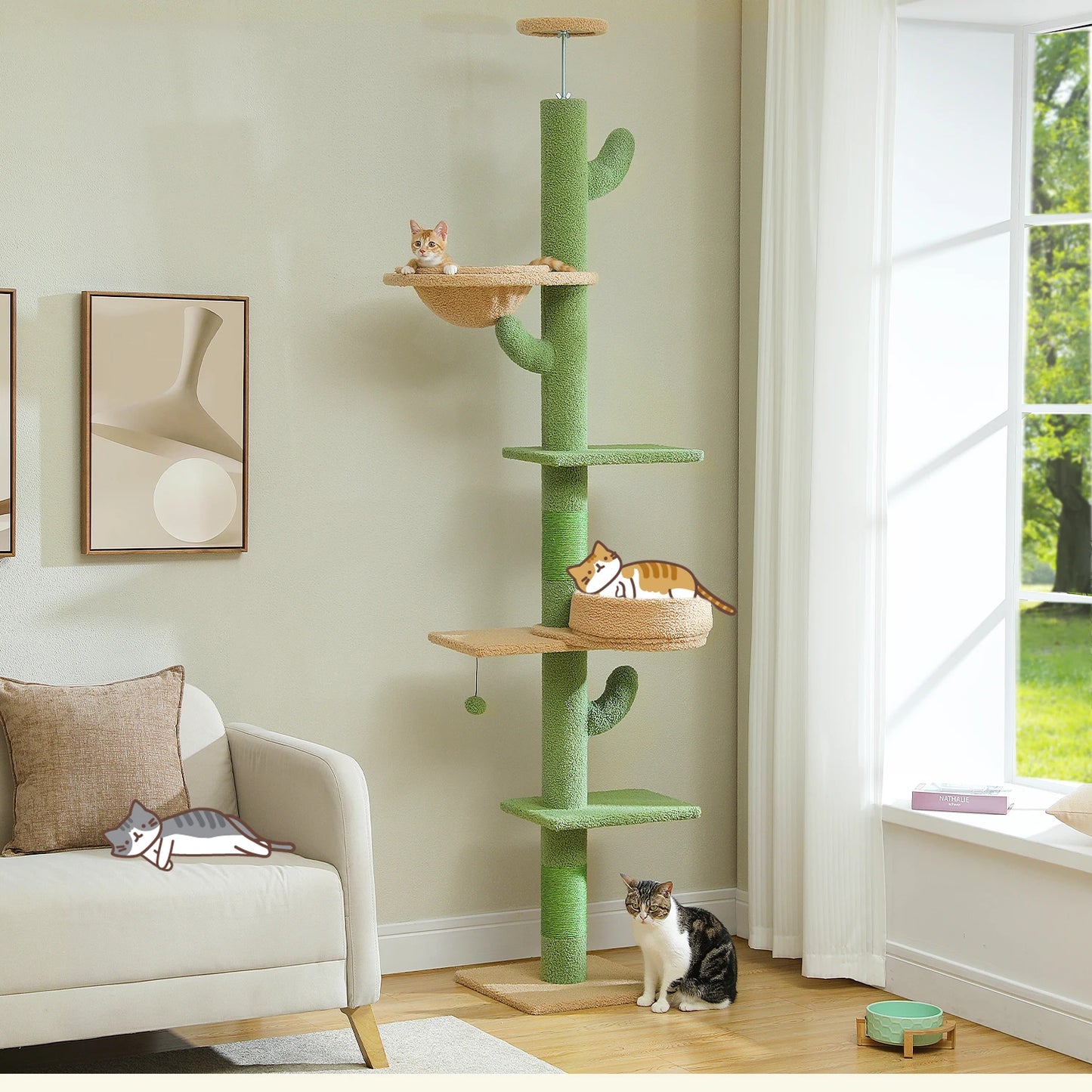 PEQULTICN Cactus Cat Tree Floor To Ceiling Tower Multi Cat