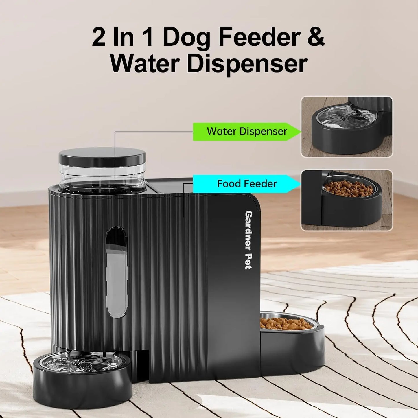 Automatic Gravity Pet Feeder and Water Dispenser Set, 1.8 Gallons*2, BPA-Free for Dogs Cats Rabbits Puppies (Black)