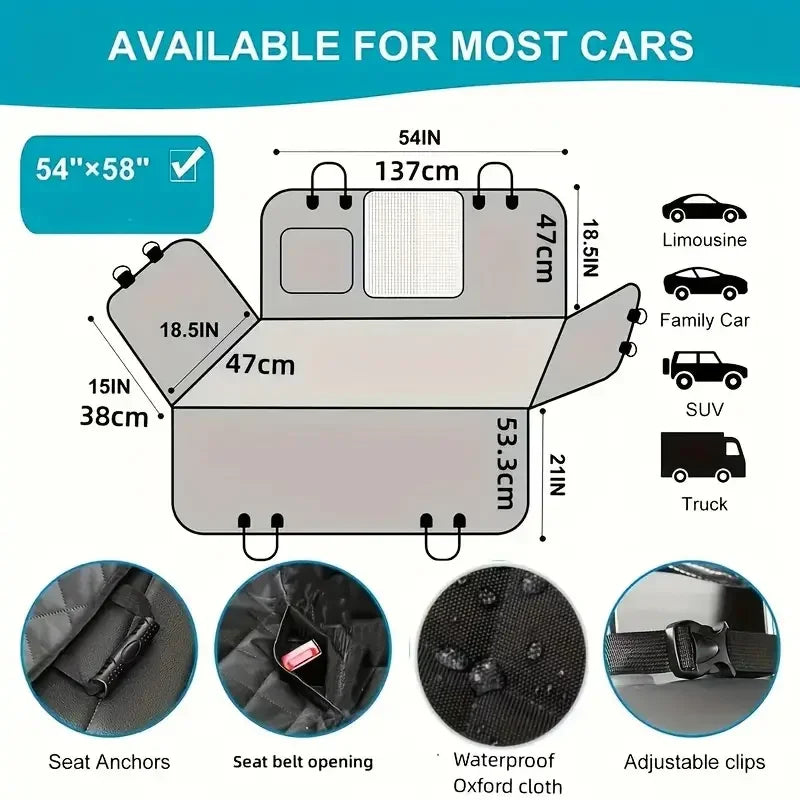 Dog Car Seat Cover for Pets 100% Waterproof Seat Cover Hammock Scratch Proof Nonslip Durable Soft Back Seat Cover for Cars Truck