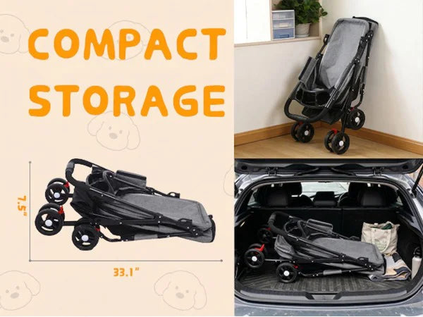 Detachable Dog Stroller 2-in-1 Pet Carrier & Stroller Foldable Lightweight 4 Wheel for Small Dogs Cats Portable Travel Pet Pram