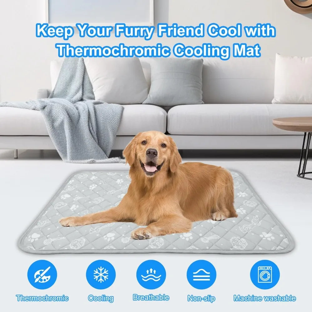 Self Cooling Mat for Large Dog 39x59 inch, Color Changing Pet Cooling Pad, Washable Non-Toxic Summer Blanket