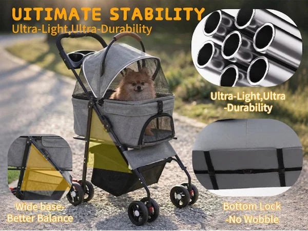 Detachable Dog Stroller 2-in-1 Pet Carrier & Stroller Foldable Lightweight 4 Wheel for Small Dogs Cats Portable Travel Pet Pram