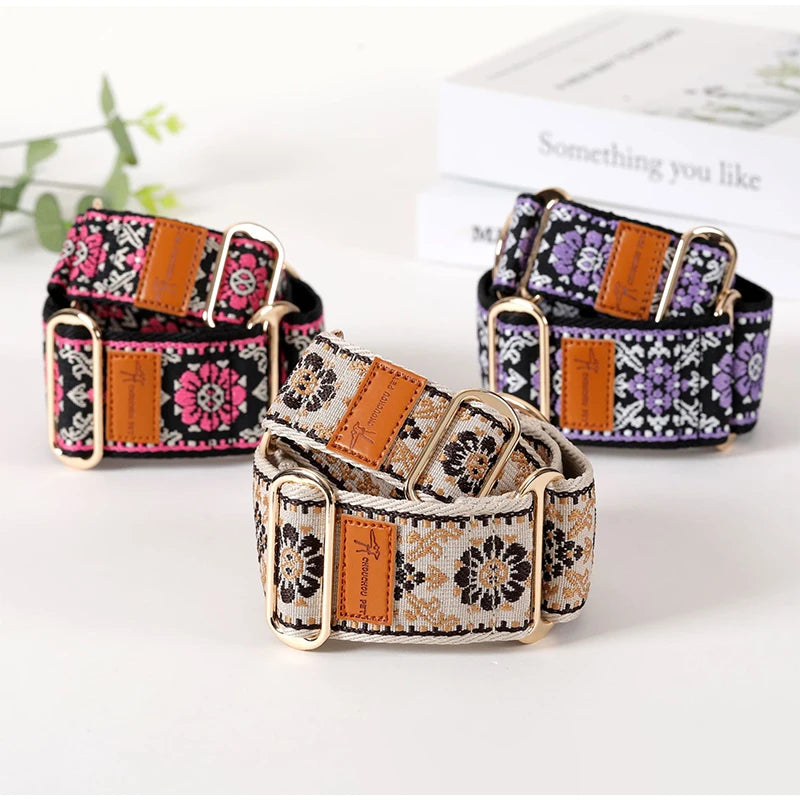 Adjustable Dog Collar Chinese Ethnic Style Martingale Greyhound Collar Patterned Anti-pull Collar Hand Washable Dog Accessory