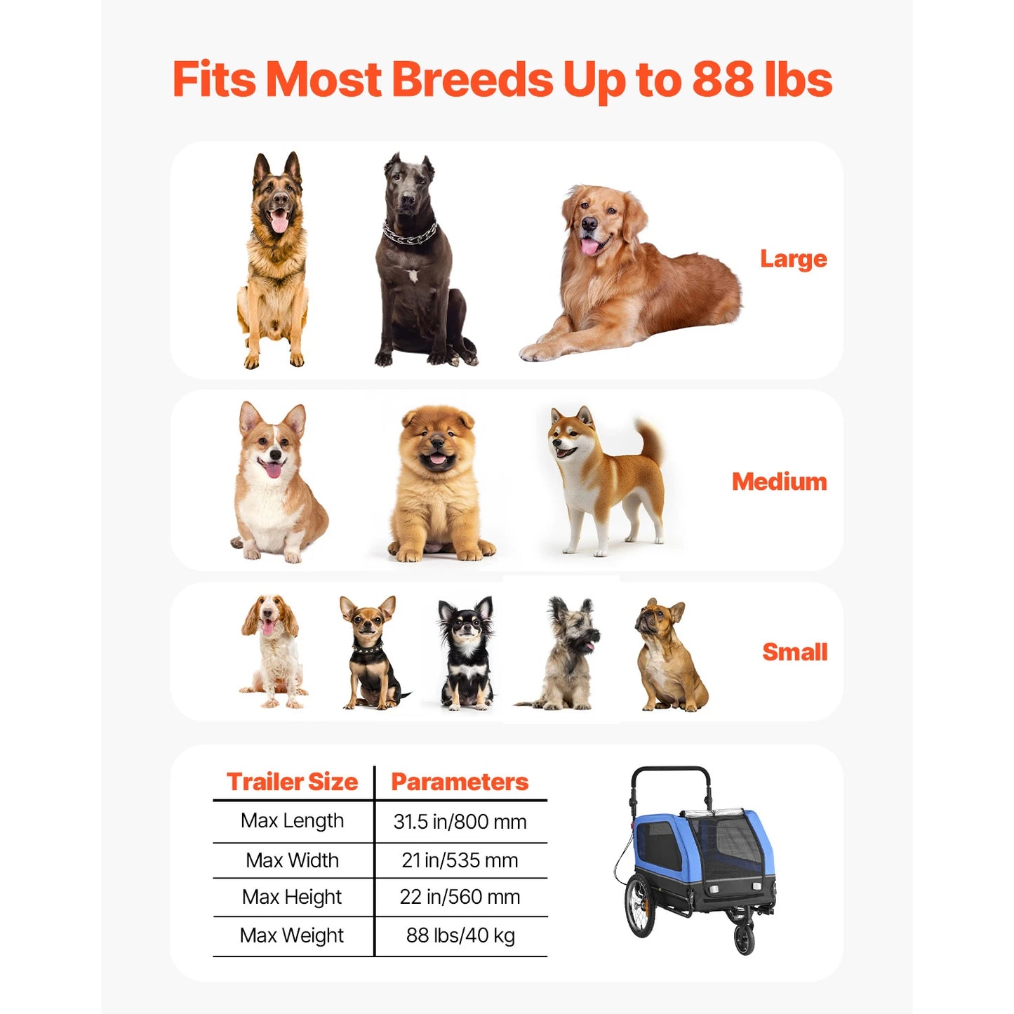 SucceBuy 88 lbs Dog Bike Trailer 2-in-1 Pet Stroller Cart Bicycle Carrier with Wheel & Universal Coupler for Small & Large Dogs