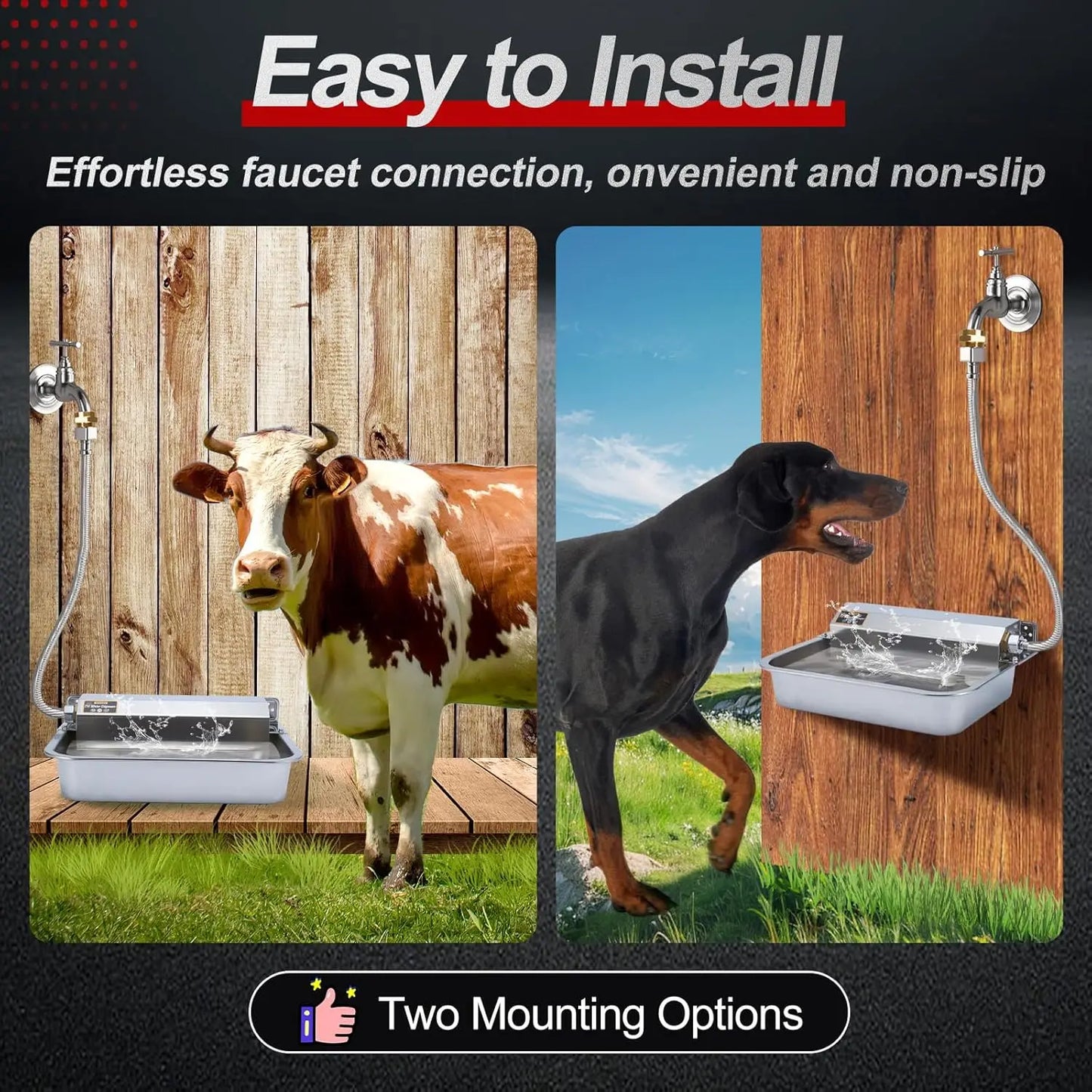 Automatic Pet Water Dispenser, 3.8L Stainless Steel Bowl for Dogs and Livestock, Easy Install with GHT Faucet