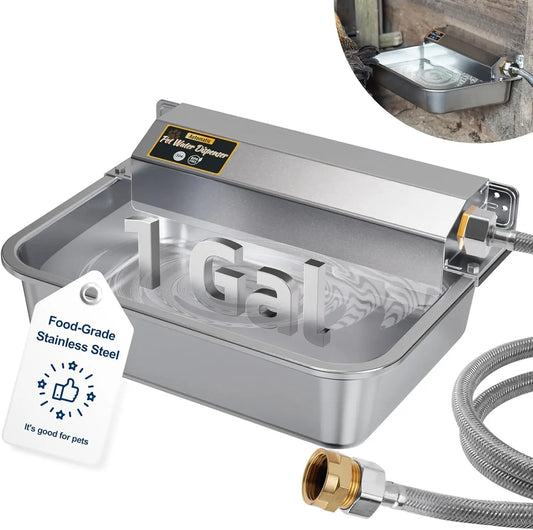 Automatic Pet Water Dispenser, 3.8L Stainless Steel Bowl for Dogs and Livestock, Easy Install with GHT Faucet