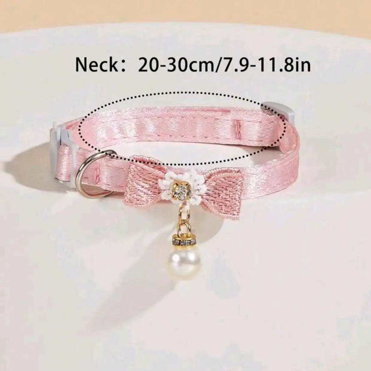 1pc Adjustable Polyester Cat Collar With Pearl Bead Decor, Suitable For Fashionable Pet Cats And Dogs