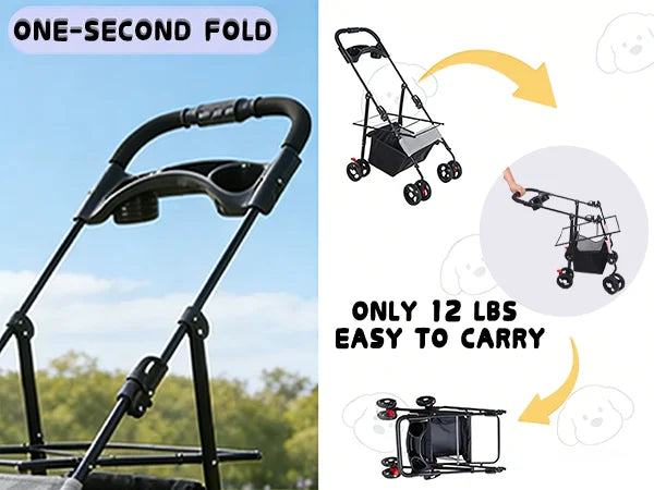 Detachable Dog Stroller 2-in-1 Pet Carrier & Stroller Foldable Lightweight 4 Wheel for Small Dogs Cats Portable Travel Pet Pram