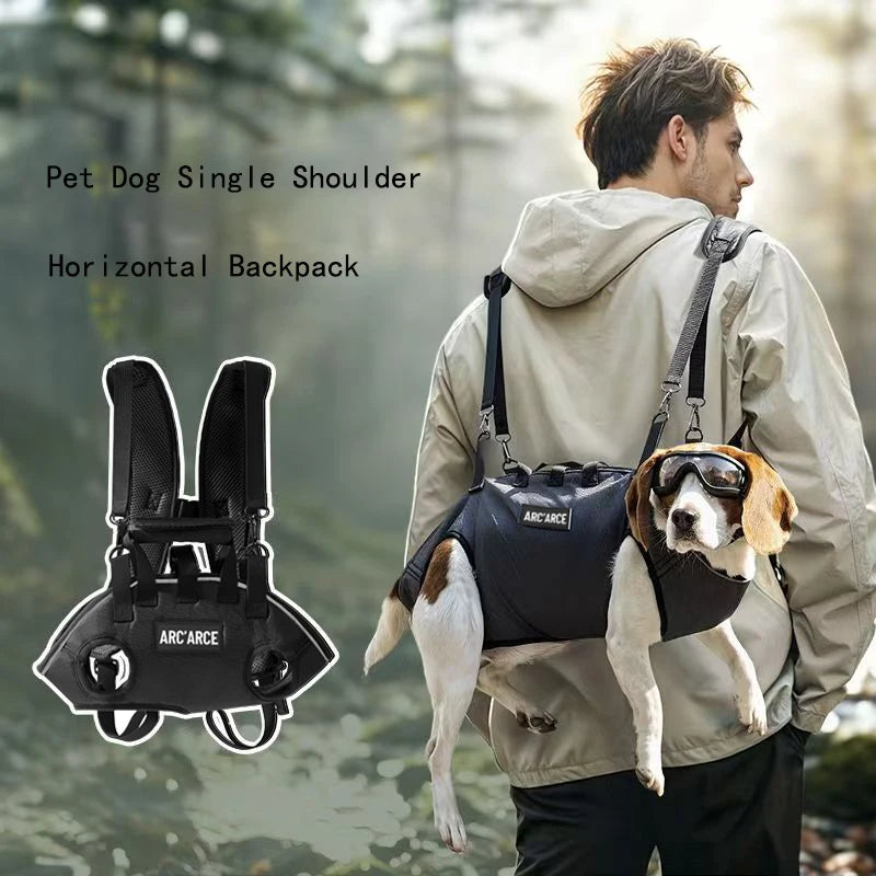 New dog backpack for outdoor use, double shoulder strap portable horizontal pet backpack with auxiliary straps, pet carrier for
