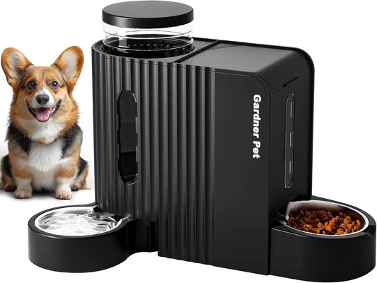 Automatic Gravity Pet Feeder and Water Dispenser Set, 1.8 Gallons*2, BPA-Free for Dogs Cats Rabbits Puppies (Black)