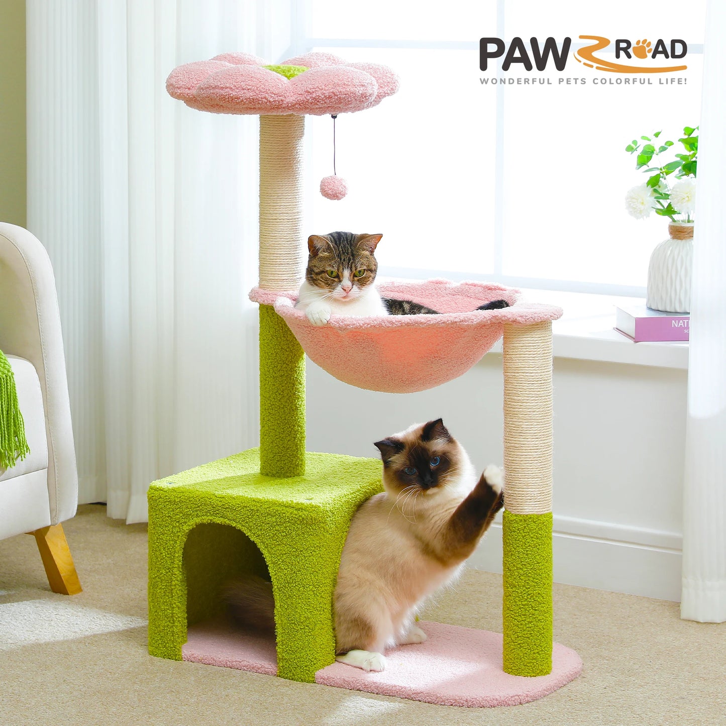 PETEPELACN Flower Cat Tree With Large Metal Frame Hammock