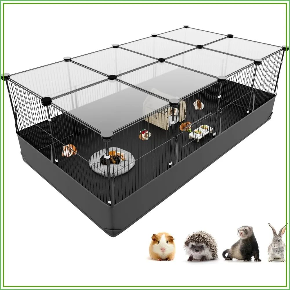 12-Panel C&C Guinea Pig Cage with Top Cover, Waterproof PVC Liner & Triple Fixing, 48x24x16 Inches for Bunny, Hedgehog, Hamster