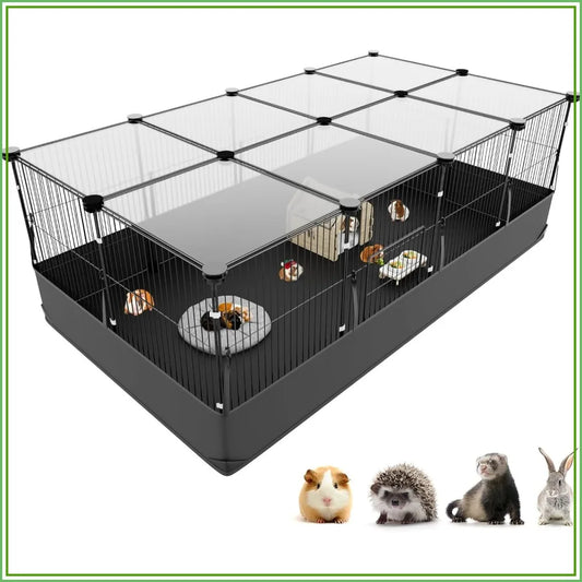 12-Panel C&C Guinea Pig Cage with Top Cover, Waterproof PVC Liner & Triple Fixing, 48x24x16 Inches for Bunny, Hedgehog, Hamster